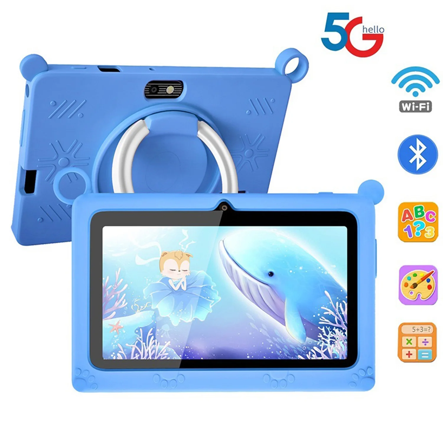 BDF K2 New 5G Kids Tablet 7 Inch Quad Core 4GB RAM 64GB ROM Android 9.0 Google Learning Education Games Tablets WiFi Bluetooth