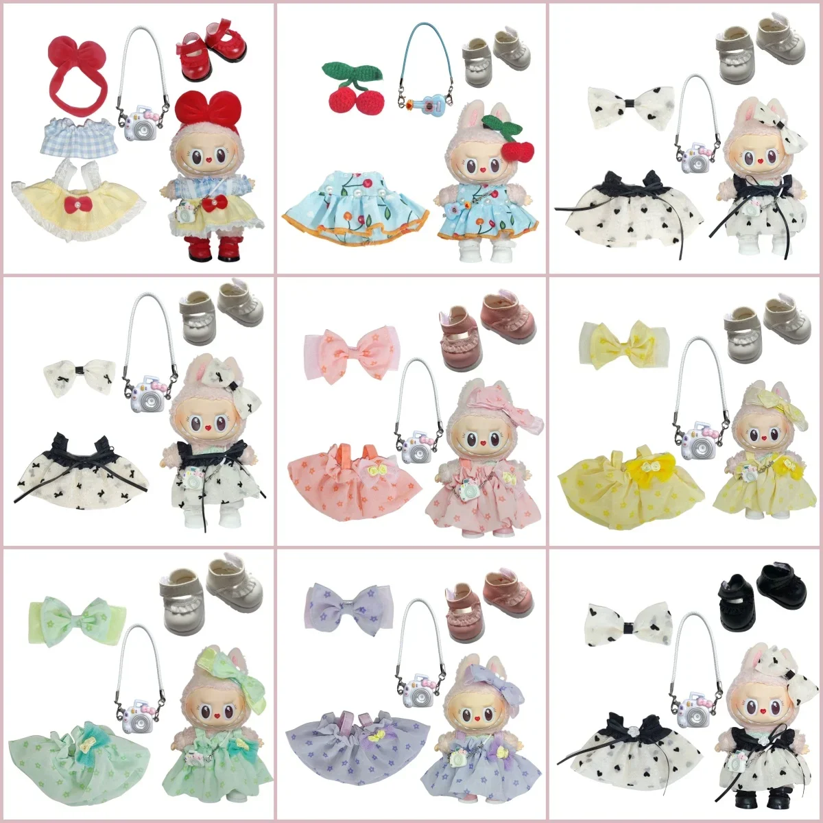 ملابس لـ Labubu 1st & 2nd Generation Keychain Labubu Clothing Hanger Pullbu Premium Scrt Set