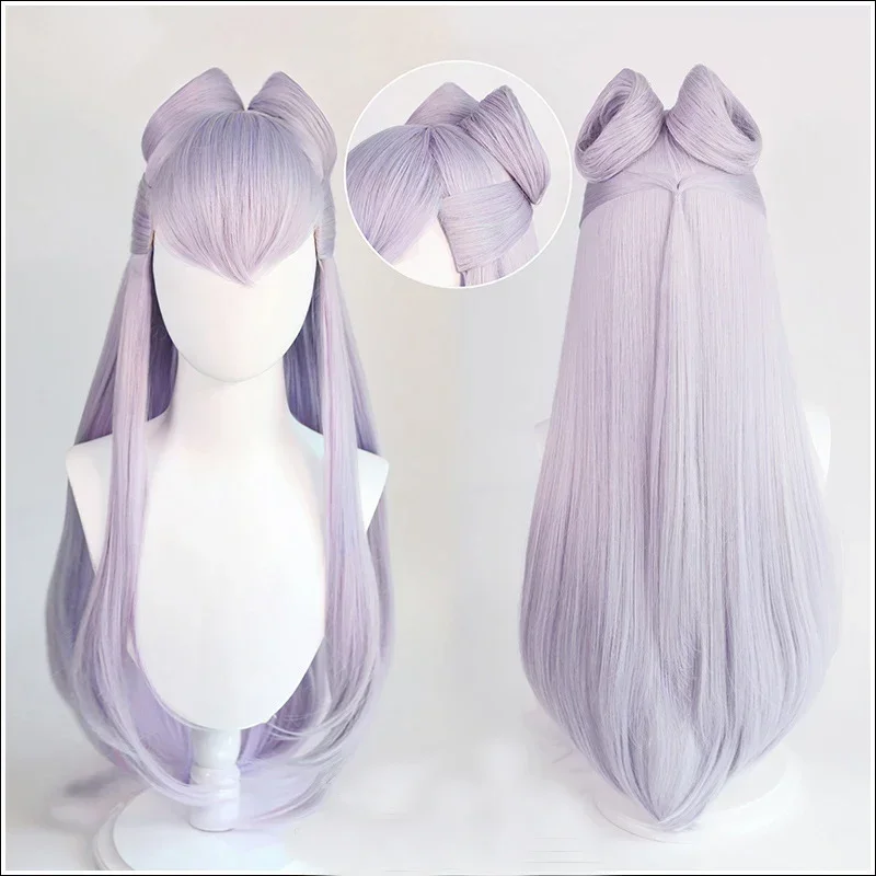 CosplayKDA Baddest Evelynn Cosplay Wig  KDA Long Hairpiece With Buns Heat Resistant Synthetic Hair Game Role Play Wigs + Wig Cap