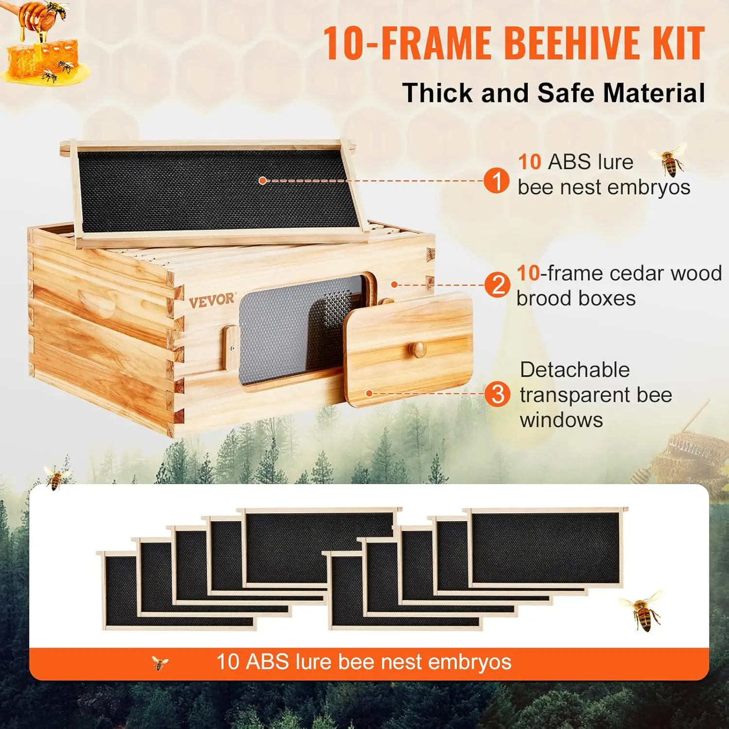 10 Frame Deep Brood Bee Hive Box, Bee Box Dipped in 100% Beeswax, Langstroth Beehive Kit with 10 Frames and Foundations Sheets image 6