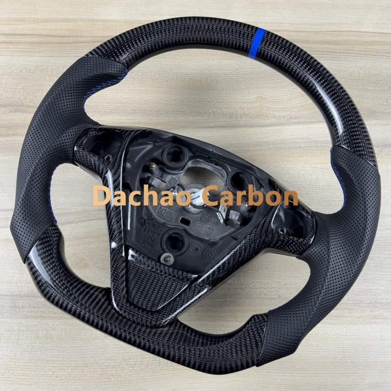 

Глянцевое рулевое колесо из настоящего углеродного волокна для Ford Fiesta ST MK7 ST182 2013 2014 2015 2016, высококачественная кожаная синяя швейная линия