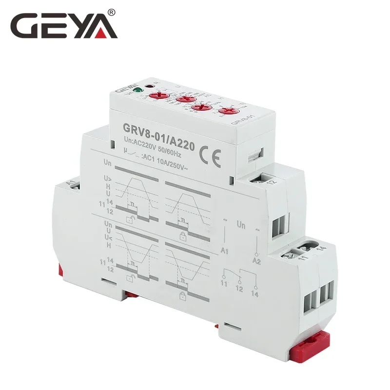 GEYA DC12V Voltage Relay Over-voltage or Undervoltage Protection Relay 220V 10A Electrical Voltage Monitoring Relay GRV8-01