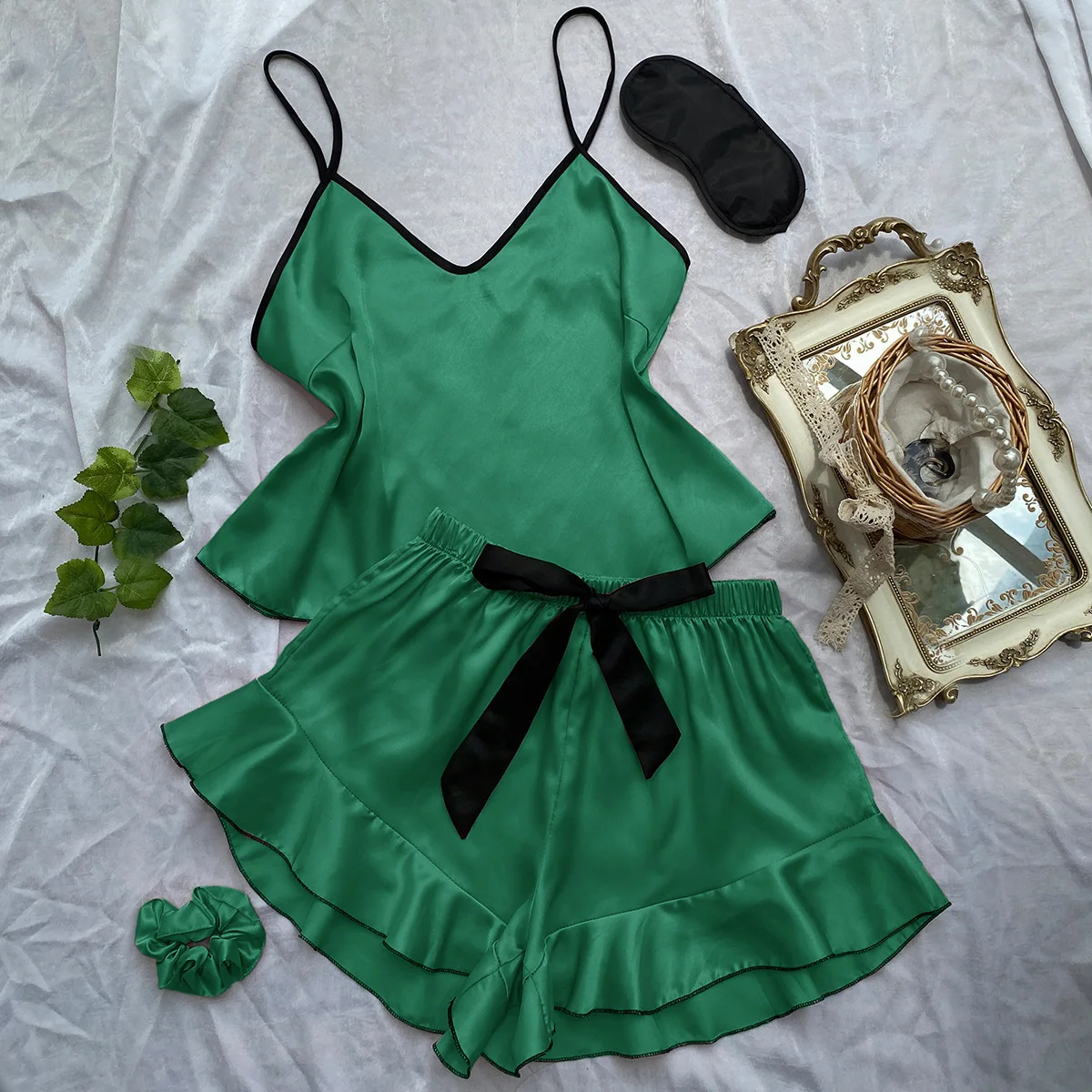DriftWear Sexy Camisole Home Wear Women's Summer Fashion Vest Shorts Set Silk Pajamas V Neck Letter Print Backless Top And Short