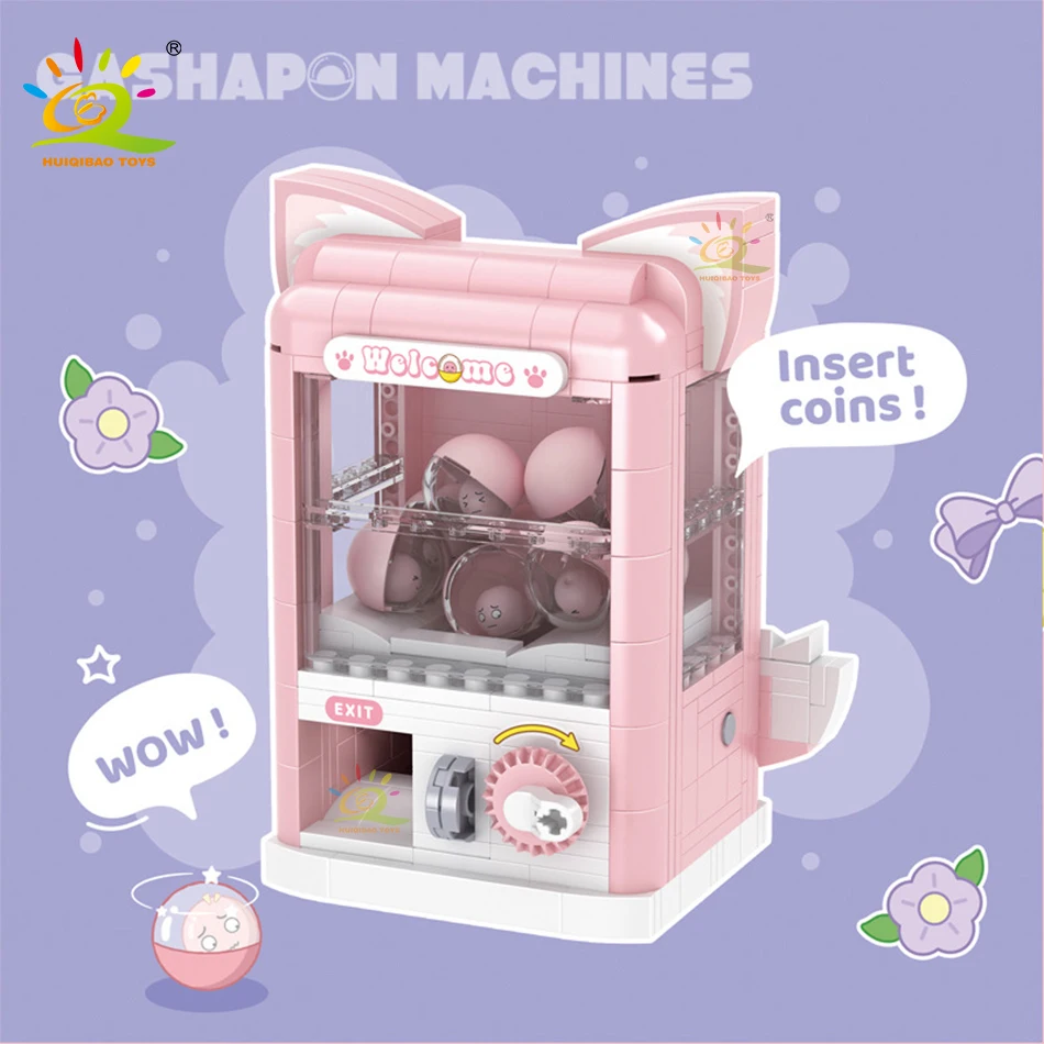 HUIQIBAO Girls DIY Fox/Rabbit Gashapon Game Machine MINI Building Blocks Set Decoration Model Bricks Toys for Children Adult