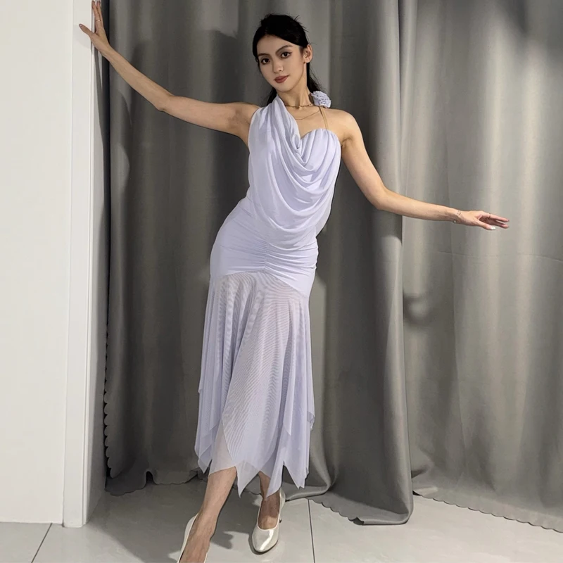 Adulti Rumba Costumi di danza latina Donne Valzer Sala da ballo Abiti da ballo Irregolare Gonna latina superiore Stage Practice Wear SL13618