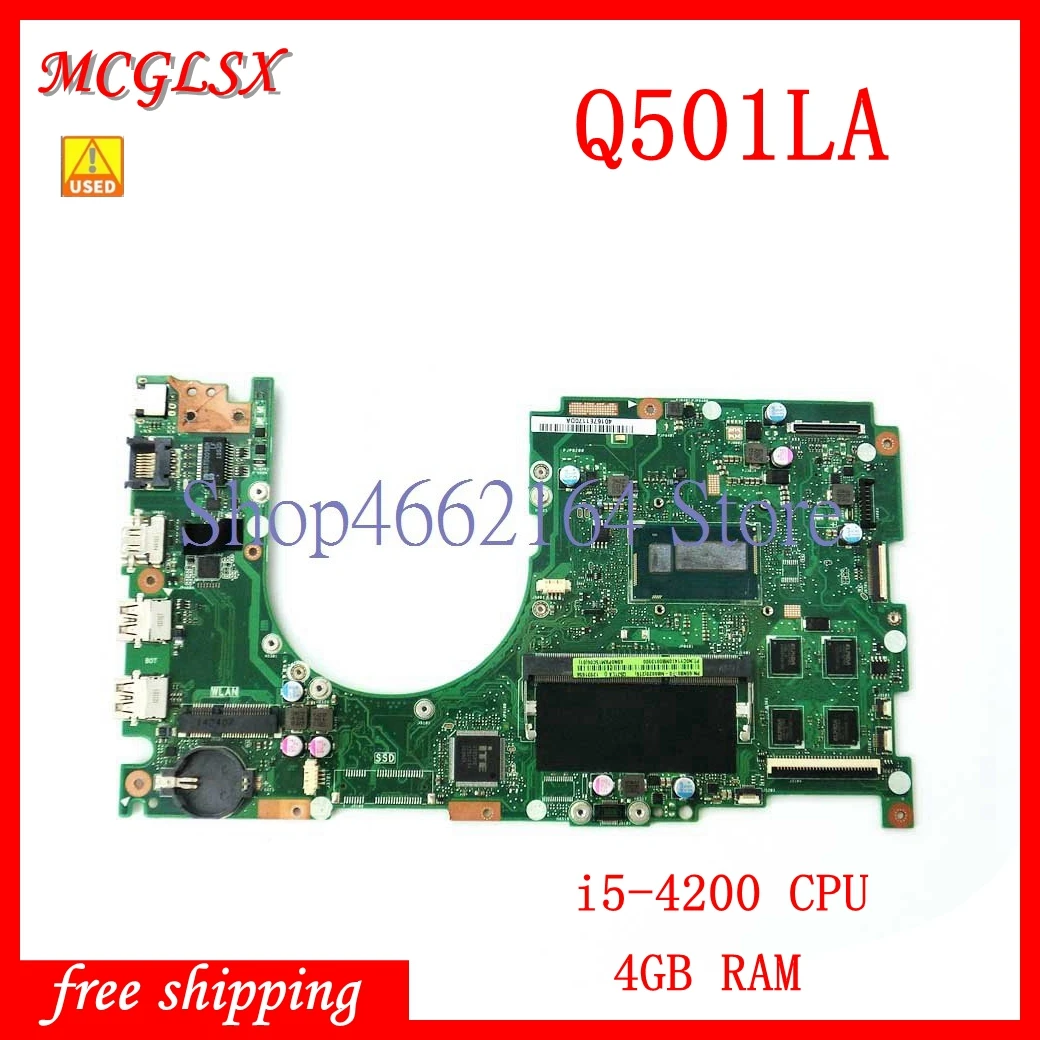 

Q501LA Mainboard REV2.1 i5-4200 CPU 4GB RAM For Asus Q501 Q501L Q501LA Laptop motherboard ok Used