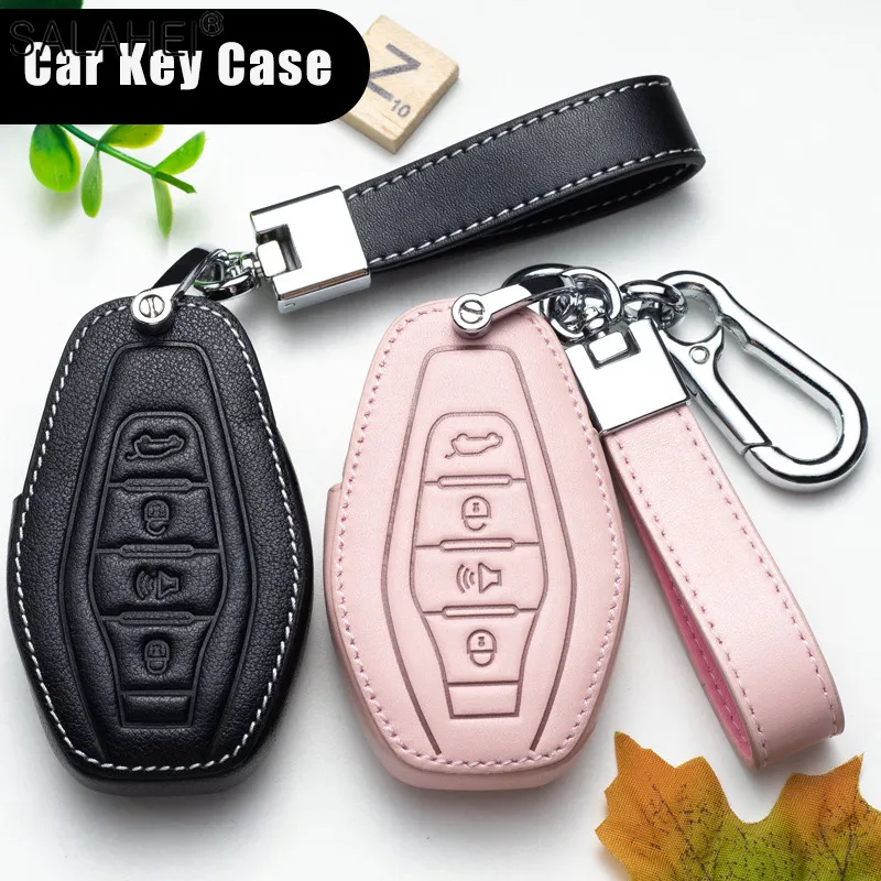 Leather Car Key Case Cover Holder Shell Fob For Chery Jetour X70 X90 X95 Plus 2023 2024 Protector Keyless Keychain Accessories