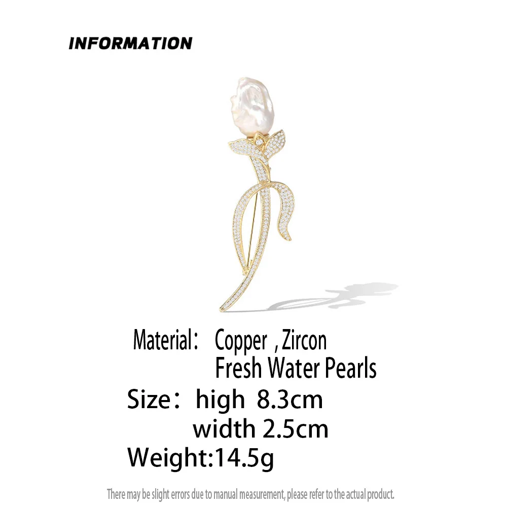 Luxury Brooch for Women Pearl Rose Flower Brooches Clothing Lapel Pins Copper Jewelry Accessories Corsage Women's Birthday Gifts