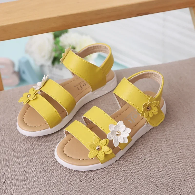 Girls Sandals Gladiator Flowers Sweet Soft Children Beach Shoes Kids Summer Floral Sandals Princess Fashion Cute High Quality