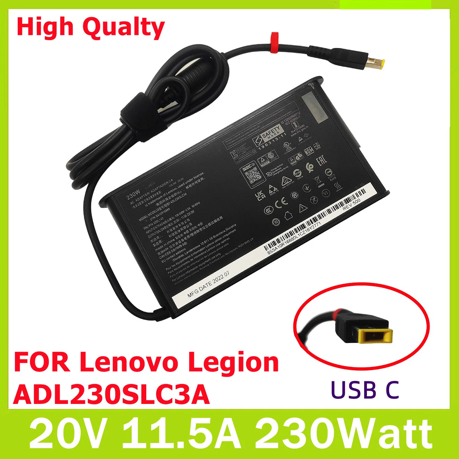 Xinmsj-ラップトップチャージャー,20v,11.5a,usb 230w,adl230sdc3a,adl230slc3a,Lenovo w540,p71,p72,p73,y900用アダプター