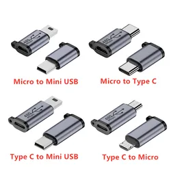 Adaptador MicroUSB tipo C a tipo C, conector convertidor, compatible con sincronización de datos de carga, 480Mbps, 18W