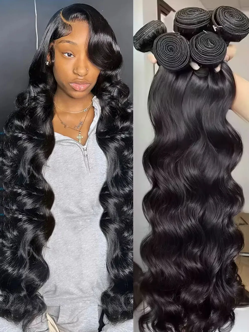 

30, 32-дюймовые пучки человеческих волос с объемной волной, бразильское плетение, пучки человеческих волос, необработанные наращивания класса Remy, натуральный черный