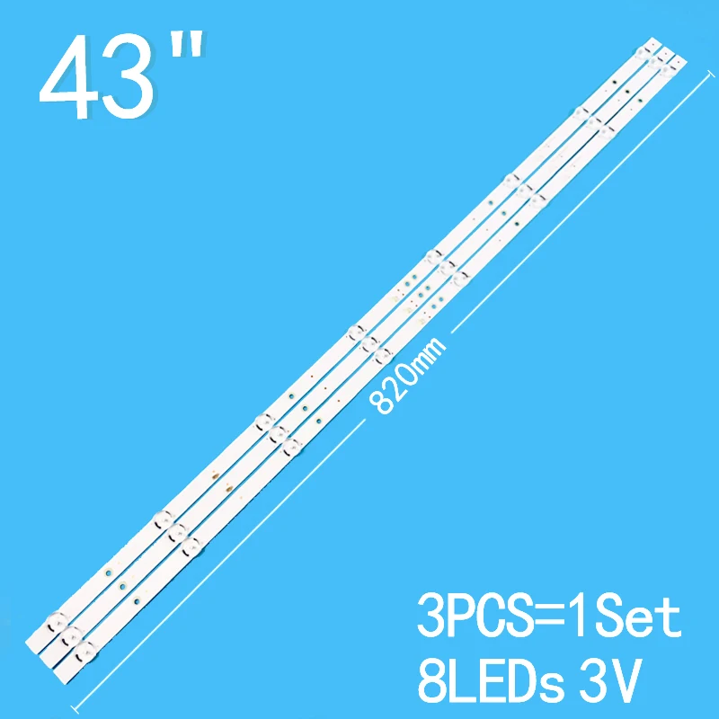 New 3PCS/lot 820mm 8LEDs 3V For 43