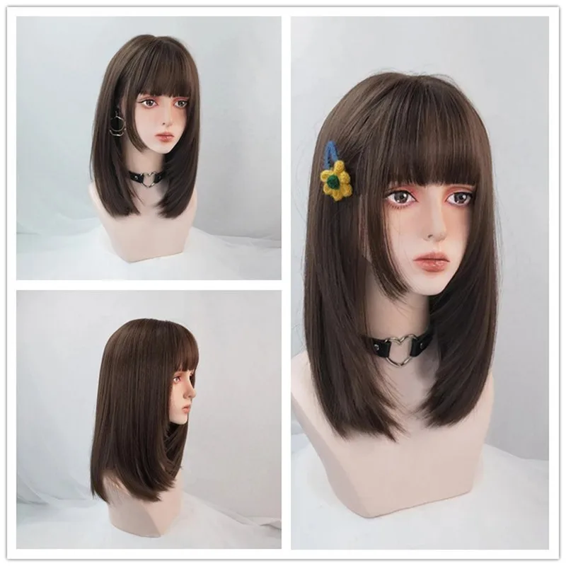 

Wig female long hair natural full headgear natural air bangs new hair cover medium long hair