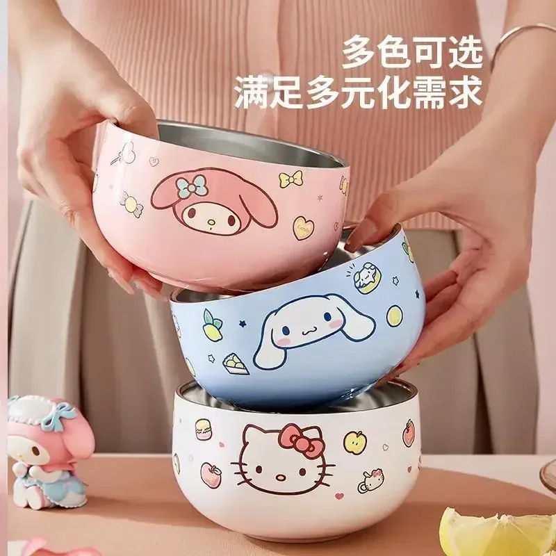 

MINISO Hello Kitty Anime Kawaii Rice Bowl Cute Cartoon Cinnamoroll My Melodychildren Home Tableware Students Gifts for Kids