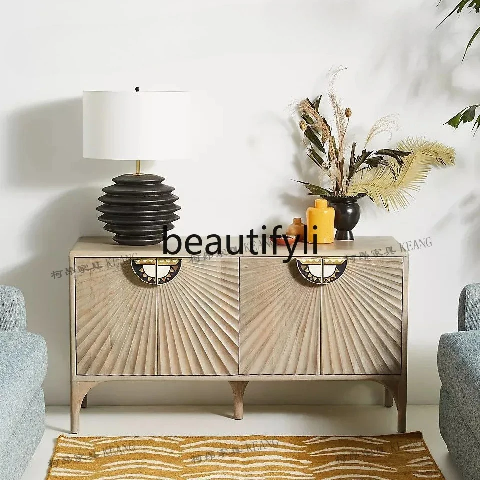 

Nordic Retro Light Luxury Style Entryway Cabinet Carved American Country Style Solid Wood Sideboard Southeast Asia
