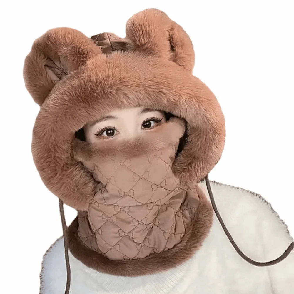 Windproof Winter Balaclava Hat Faux Fur Trim Zipper Closure Windproof Balaclava Mask Thick Fleece Lining Full Face Coverage