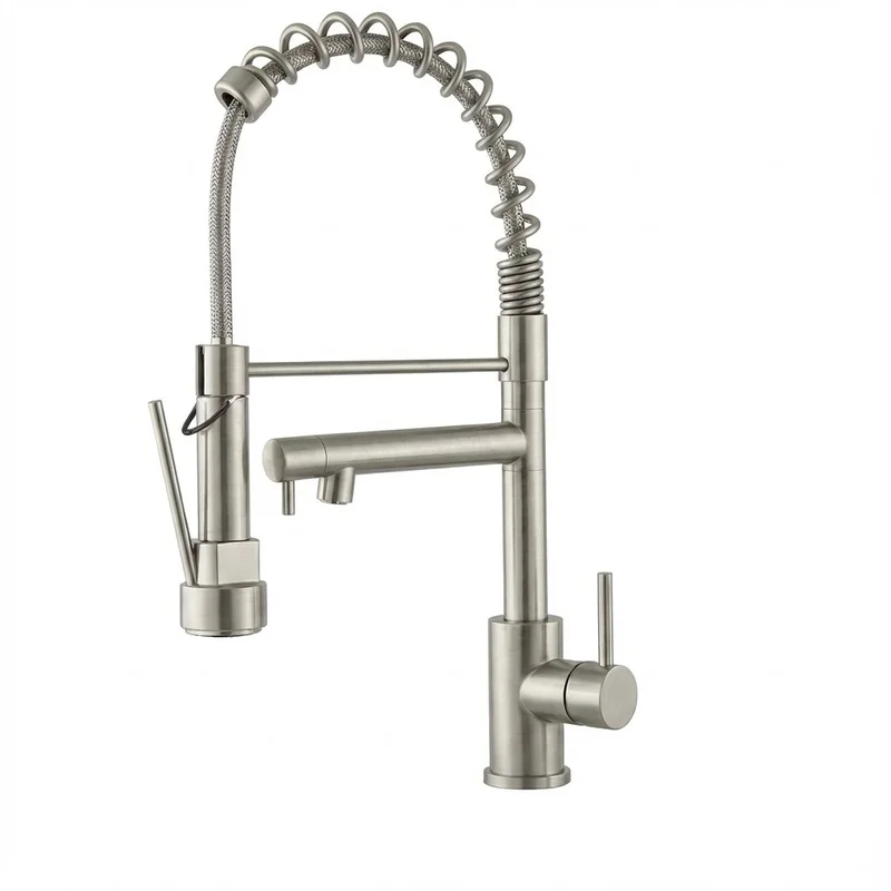 

Touch-On Pull-Down Kitchen Faucet, Single Handle, 2-Function, Stainless Steel Spring Neck, Single Hole, Brushed Nickel – Ideal for Home, RV, Bar, Commercial Use