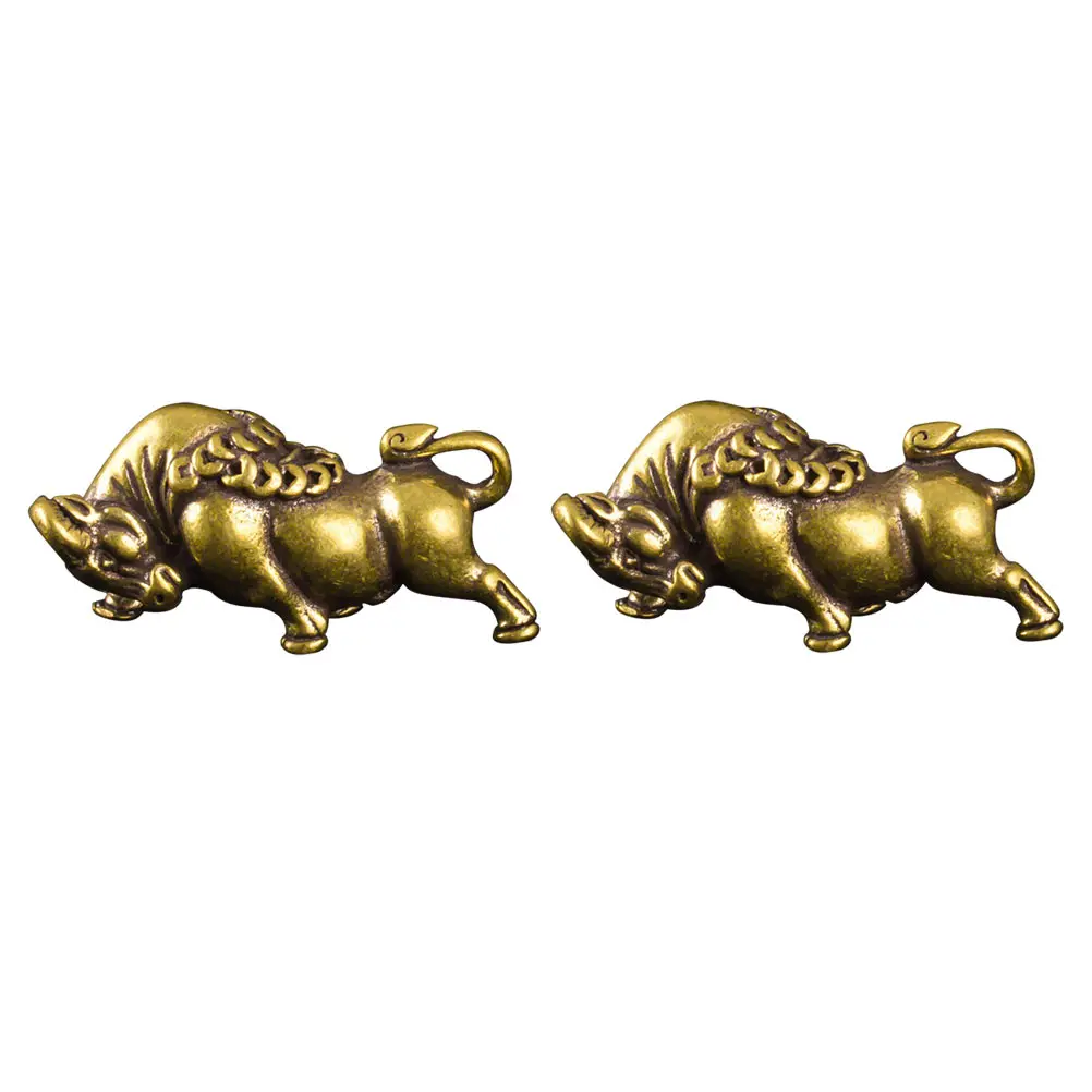 

2 Pcs Brass Cow Ornament Adornment Desktop Small Statue StyleVintage Gift Office Decor