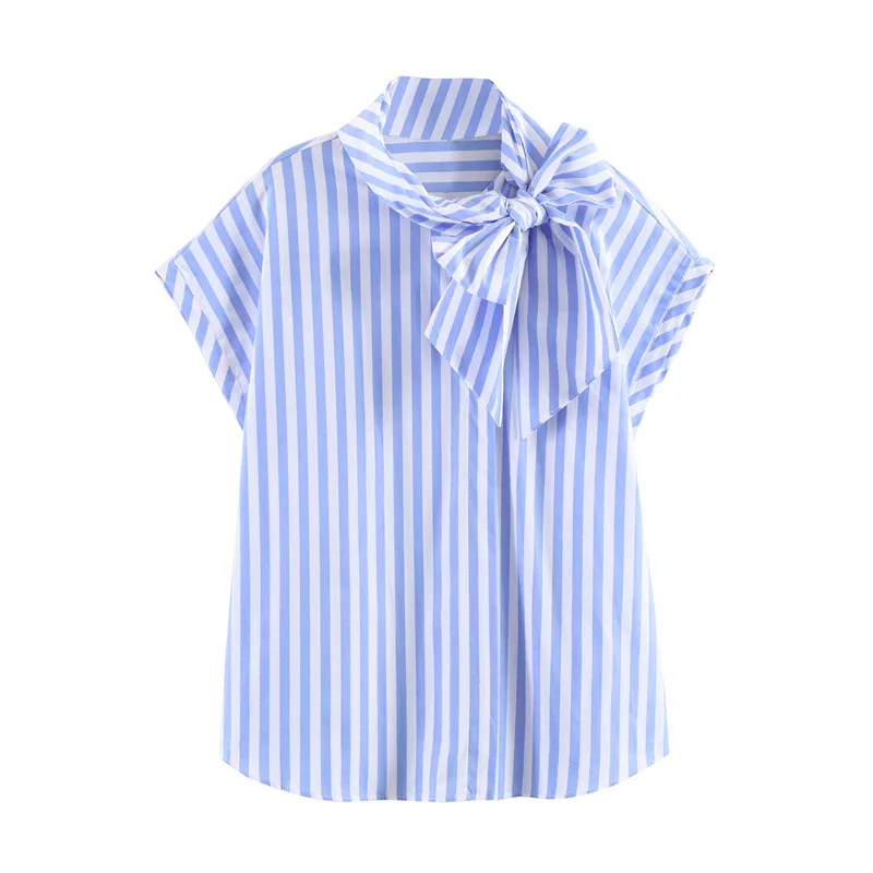 Withered 2026 Spring Fashion Casual Loose Butterfly Bow Decorative Striped Shirt Blouses Women's Clothes Shirts Tops