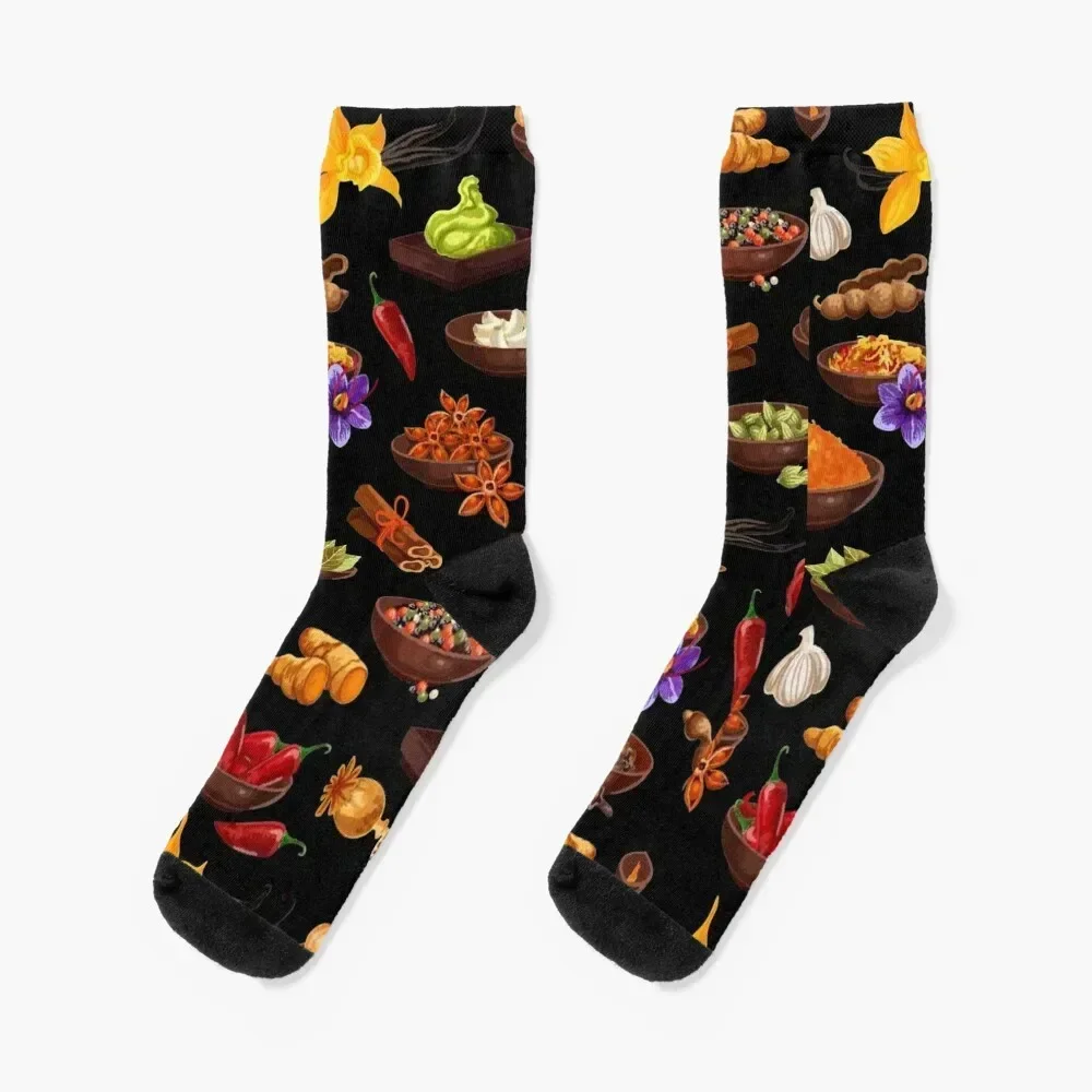 Spice Food Ingredient Seamless Pattern Socks christmas stocking Children's Thermal man winter hiphop Designer Man Socks Women's