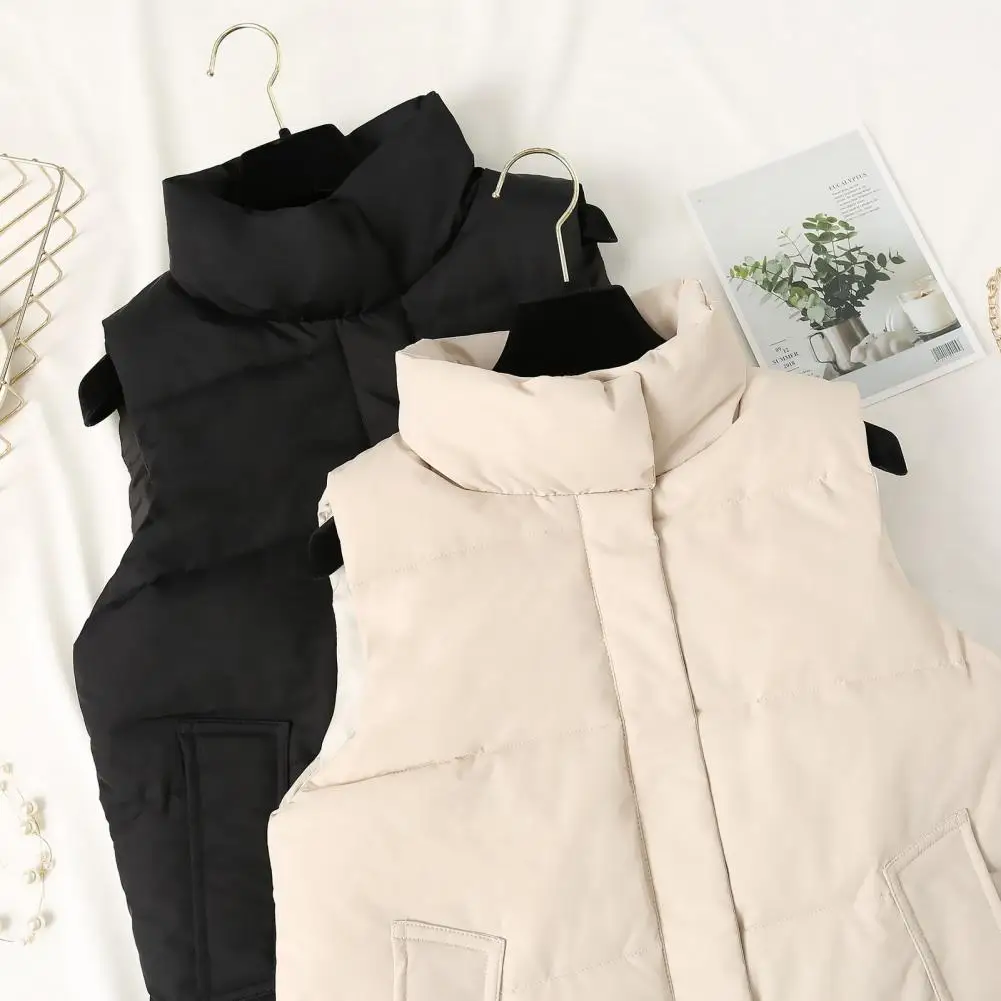 

Women Vest Windproof Stand Collar Women's Winter Vest with Pockets Zipper Closure Thickened Padded Sleeveless for Fall for Women