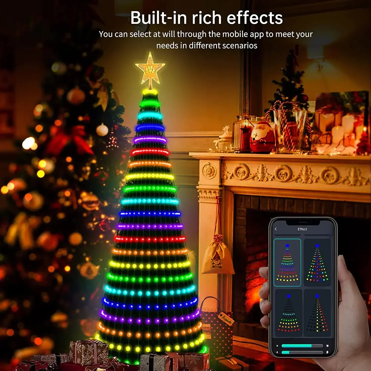 Imagem -05 - Árvore de Natal Inteligente Luzes Cordas Controle App Faça Você Mesmo Texto Imagem Rgb Controle Remoto Quarto de Natal