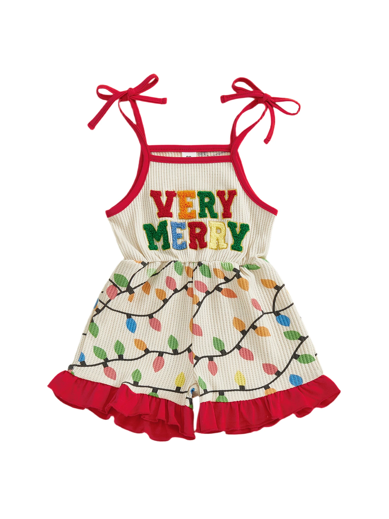 

Cute Baby Girls Winter Romper with Reindeer Embroidery and Pom Pom Trim Festive Holiday Overall Jumpsuit for Toddlers