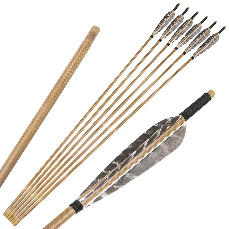 6/12PCS  Archery Bamboo Arrows with 5inch Turkey Feather OD 8mm Arrow Shaft for Bow and Arrow Hunting Shooting Accessories