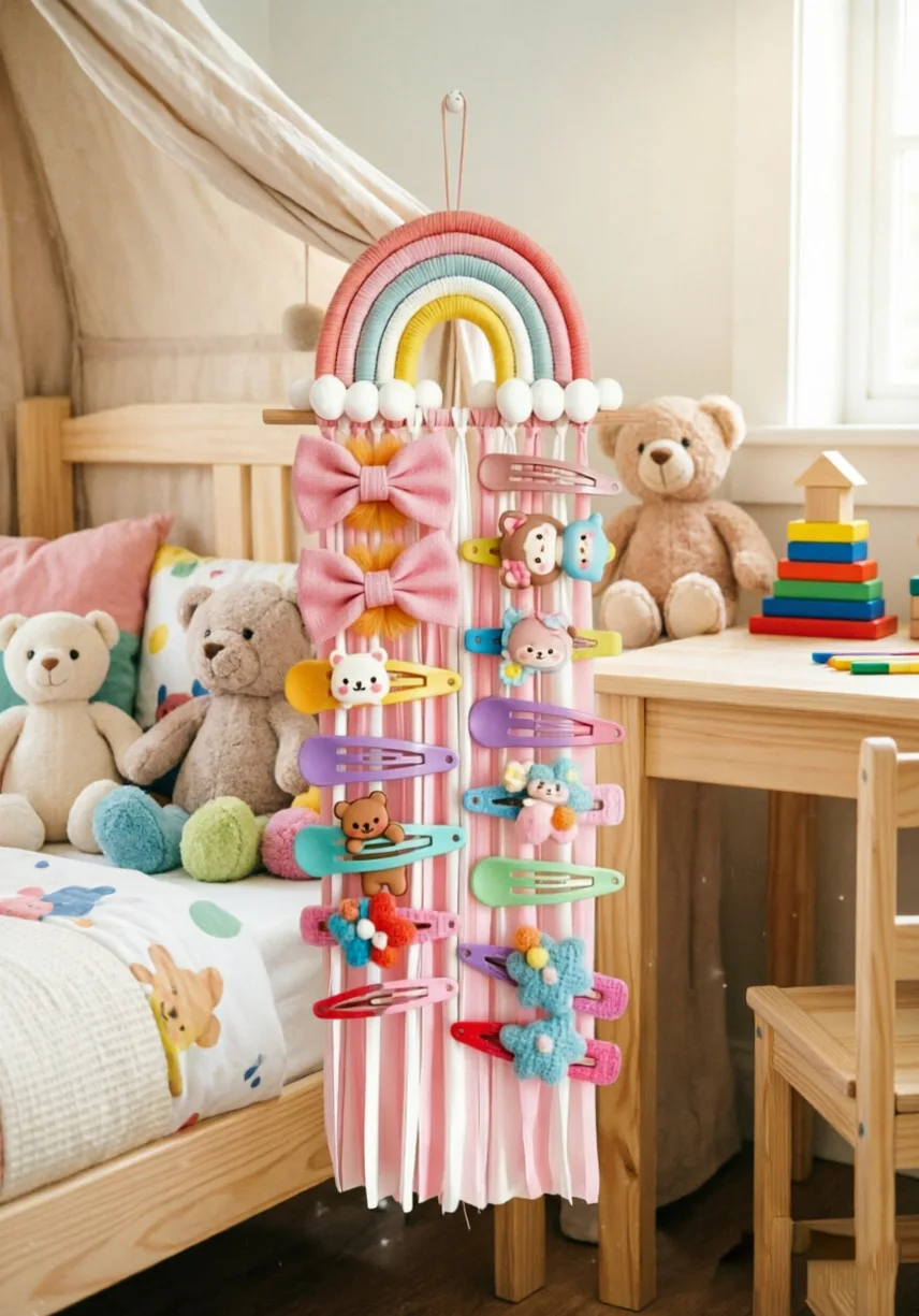 Rainbow Hair Accessory Storage Hanger Wall‑Mounted Hairpin Holder Tassel Hair Clips Display，Suitable For Bedroom Wall Decoration