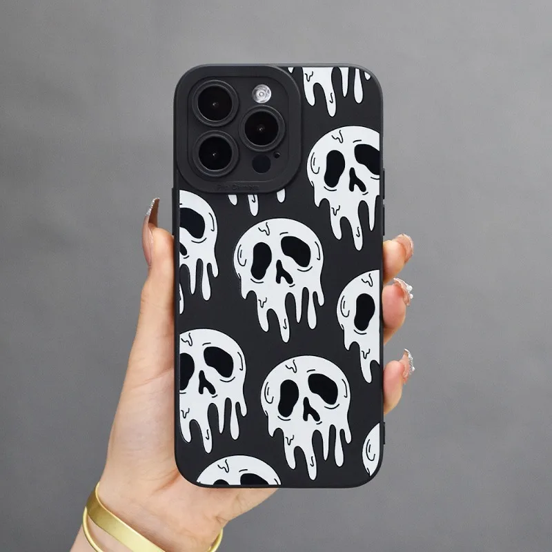 Cross-border for Apple for IPhone15 Mobile Phone Case Fear Ghost Skeleton Full Cover Lens Soft Shell Anti-fall Protective Case