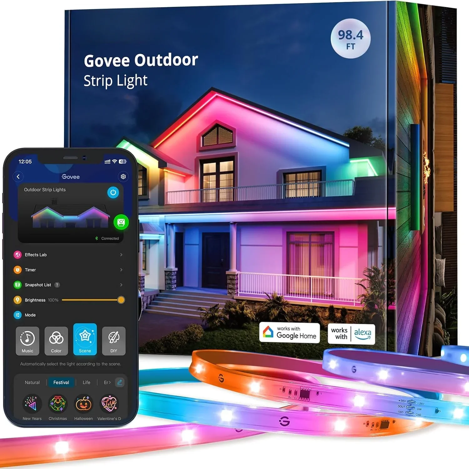 Outdoor LED Strip Lights Waterproof, 98.4ft Smart Outdoor Lights Work with Alexa and Google Assistant