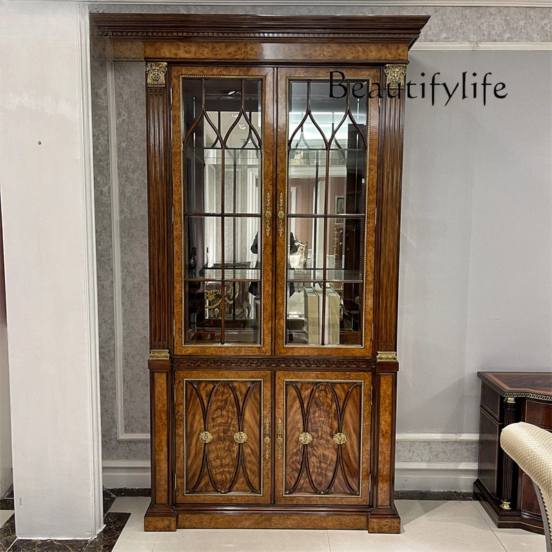 

Light luxury European mahogany heart solid wood double door wine cabinet villa large flat study display cabinet fashion