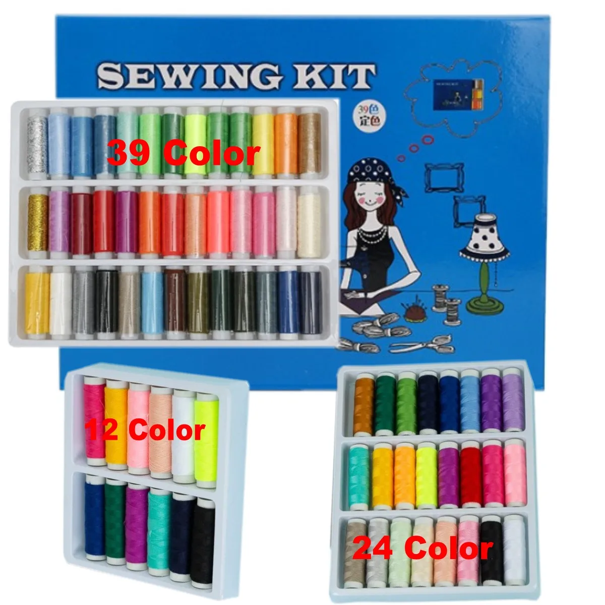 Nähgarn-Sets mit 12/24/39 Farben, 100 % Polyester, langlebiges Nähgarn, 200 Yards pro Spulen für Handstick-Nähmaschine