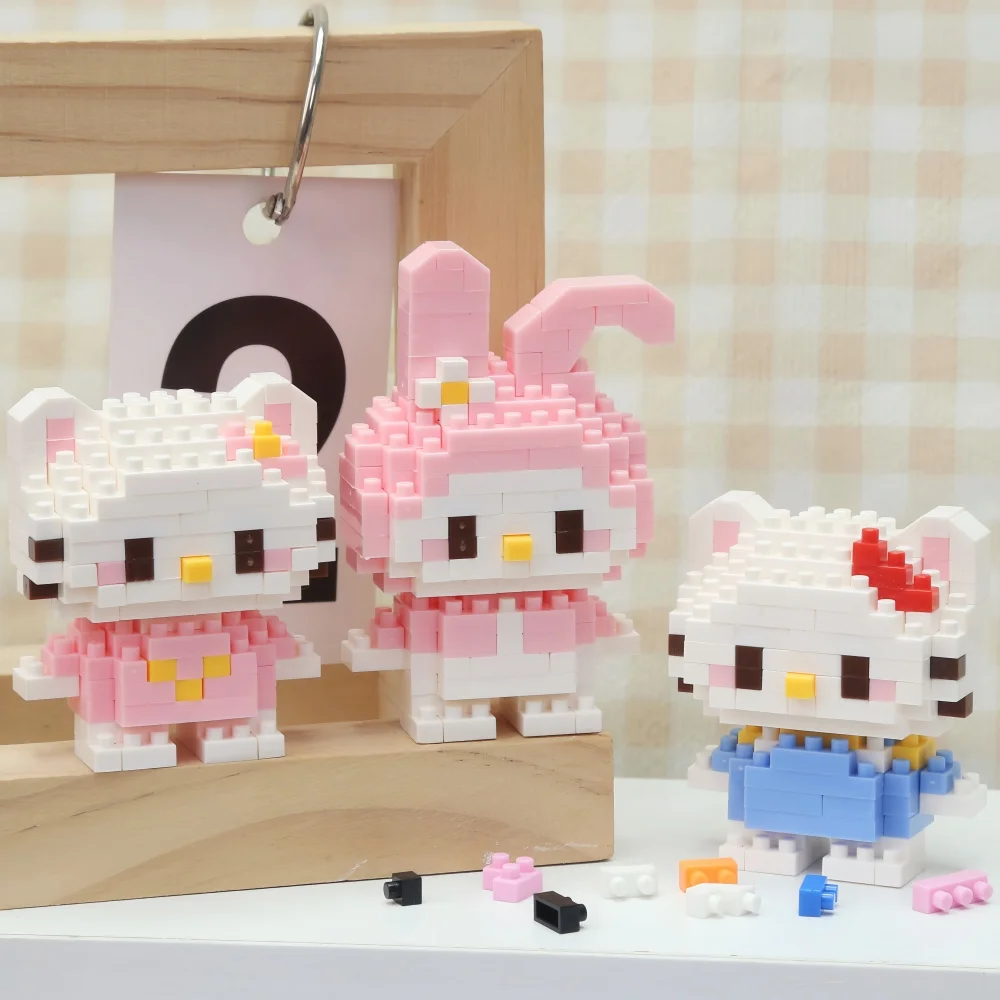 Sanrio Building Blocks Anime Kawaii Cartoon mini Action Children\'s Figures Blocks Bricks Assemble Hello Kitty Toys Gift for Kid