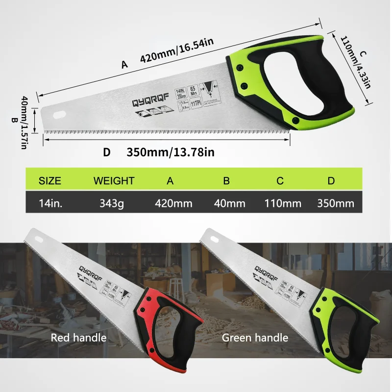 Sega a mano professionale da 14 pollici Sega a mano a punto duro con impugnatura morbida e taglio fine da 11 TPI per segare, tagliare il giardinaggio, tagliare il legno, tubi per cartongesso