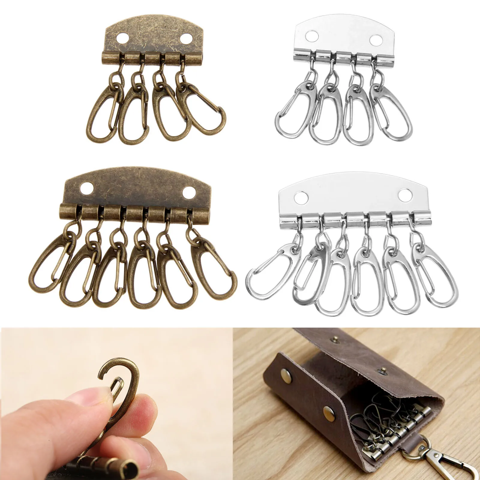 1PC Metal key holder key row keyring organnizer with 4-6 snap hook for Leather craft wallet key case purse bag hardware