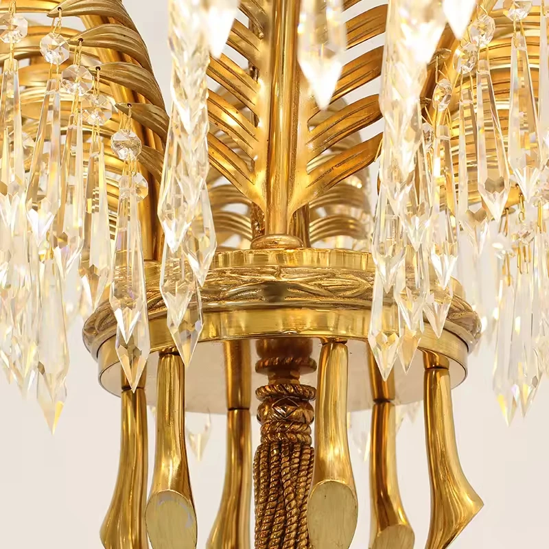 Imagem -04 - Mão Carving Gold Brass Pendurado Luzes Pingente Luxo Crystal Palm Chandelier Villa e Sala de Estar