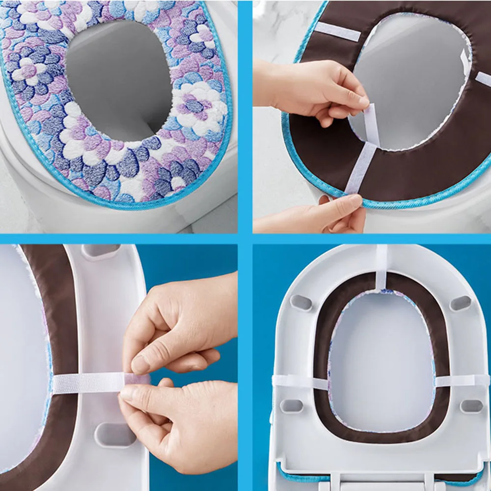 Winter Warm Flower Toilet Cover Seat Lid Top Cover Pad Bathroom Warmer Toilet Seat Bowl Soft Zipper Washable Toilet Seat Covers