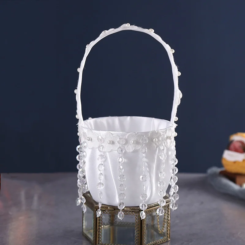 Amerikanische Hochzeit Braut korb kleine Diamant Spitze romantische Streuung Blumen korb Hochzeit Lieferungen