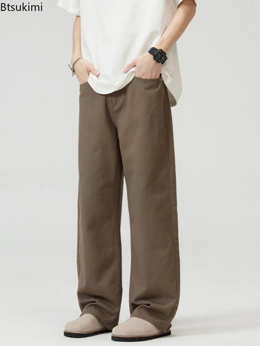 2025 Fashion New Men's Wide Leg Denim Pants High Waist Cotton Straight Pants Solid Baggy Jeans Simple All-match Trousers for Men