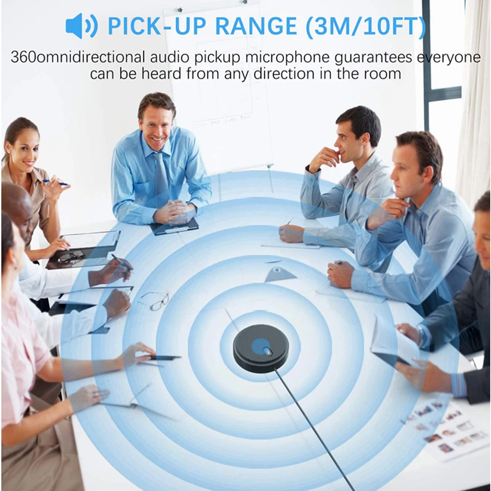 Conference Microphone 360° Omnidirectional USB Computer Speakerphone Noise Reduction/Echo Cancellation for 8-10 People Meeting