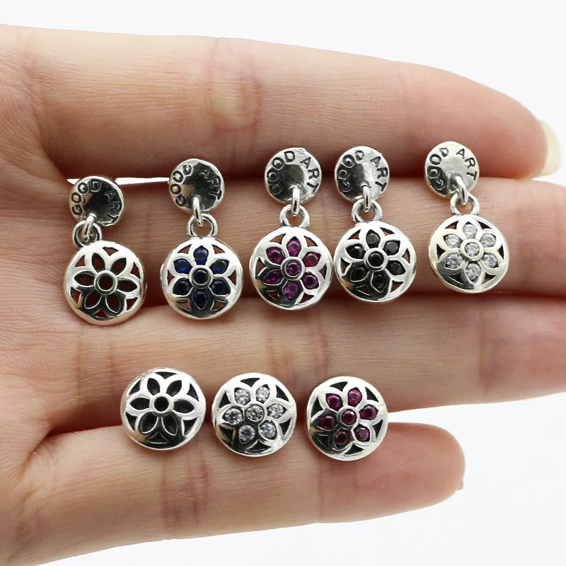 

Men's singles s925 sterling silver cherry blossom round earrings trendy Korean version fashionable and simple personality female