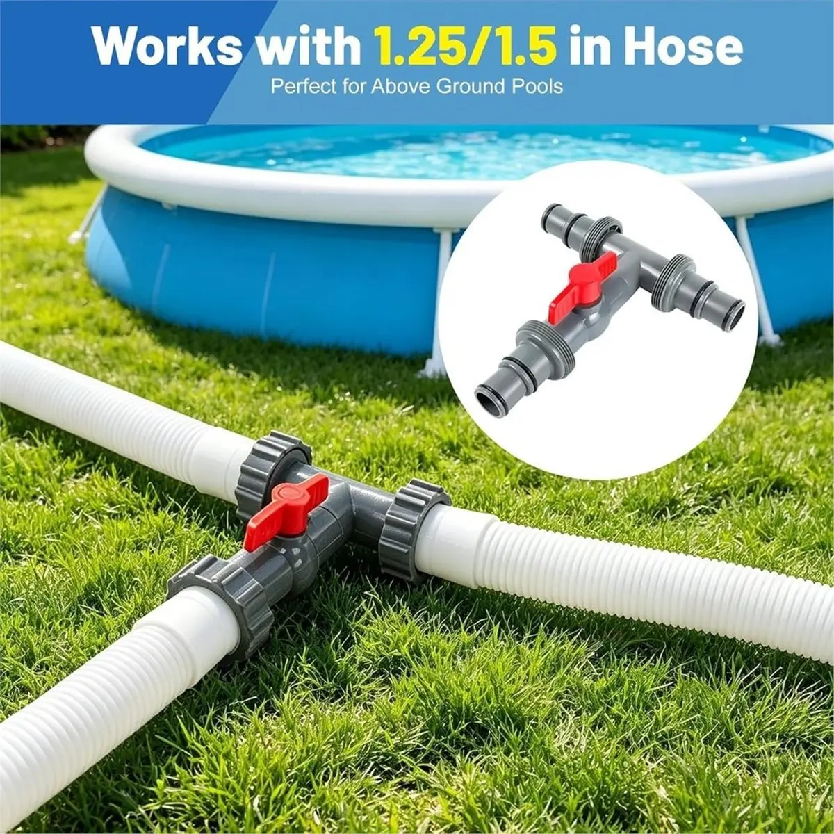 Pool Hose Connector with Shut-Off Valve,1.5