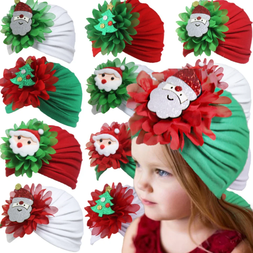 Christmas Baby Hat Santa Claus Deer Turban Baby Girls Hats Beanie Newborn Photography Props Infant Bonnet Cap Hair Accessories