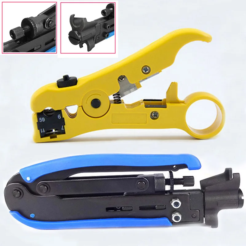 

New 2pcs Coaxial Crimper Stripper Compression Tool F RG59 RG6 RG11 Connector Cable