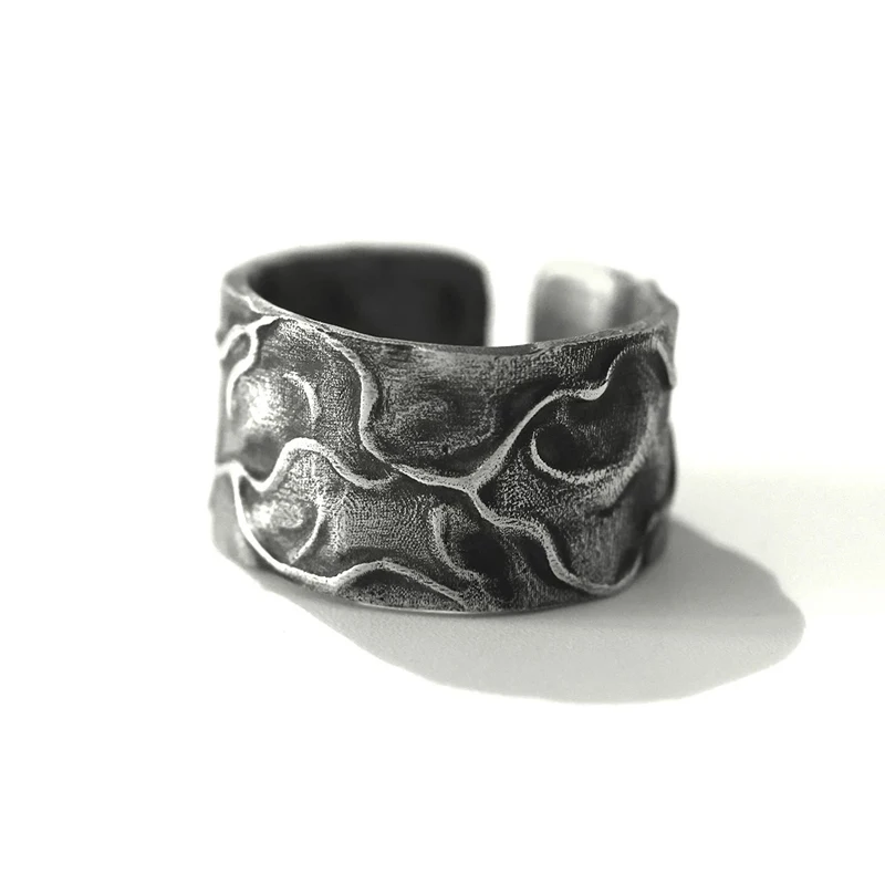 Original Handmade Ethereal Mist 999 sterling silver handmade plain ring for men, niche and unique, wide-faced, suitable for boys