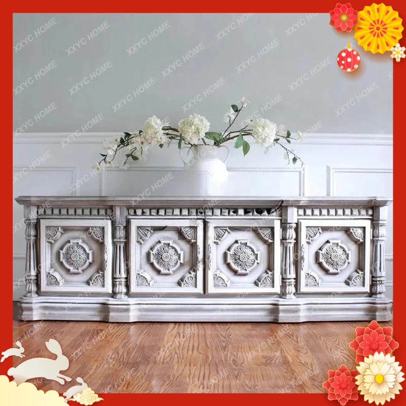 

Hh2cc retro style old TV cabinet solid wood carving flower video cabinet