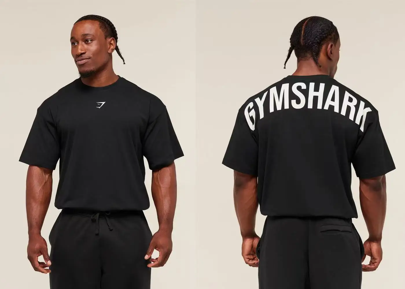 GYM SHARK Men's Fitness Training T-shirt, Loose fit Short sleeved Top, Large Back Printed Fitness Casual Shirt