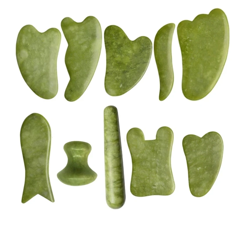 

Green Xiuyu Jade Scraping Board Set Natural Gua Sha Stone Massager Gouache Scraper Facial Lift Acupuncture Skin Beauty Massage